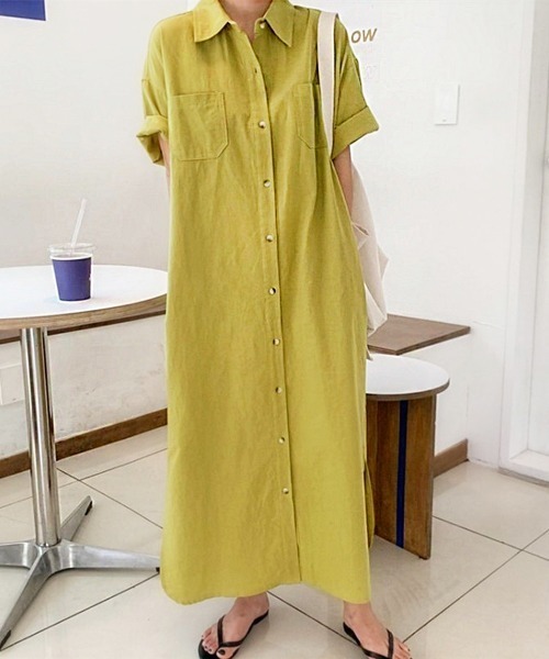 PRIVATE  BEACH（プライベートビーチ）の「ロングシャツワンピース（シャツワンピース・レディース・ベージュ/チャコールグレー/ピンク/マスタード・L/M）」の10枚目の写真