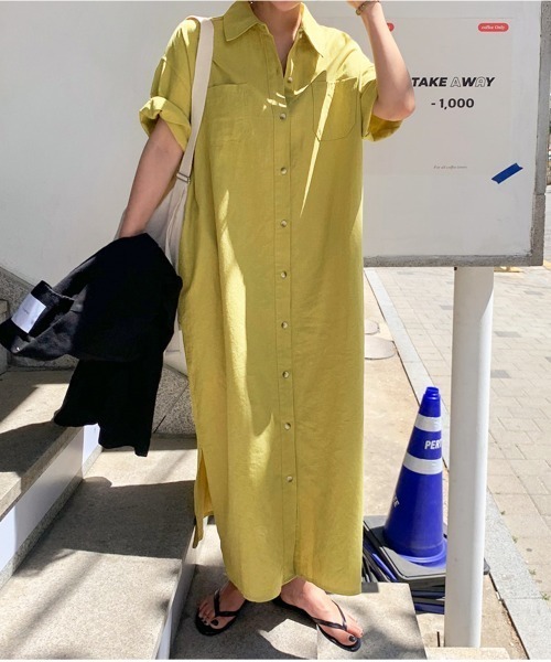 PRIVATE  BEACH（プライベートビーチ）の「ロングシャツワンピース（シャツワンピース・レディース・ベージュ/チャコールグレー/ピンク/マスタード・L/M）」の9枚目の写真