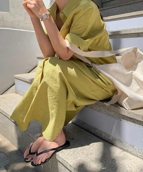 PRIVATE  BEACH（プライベートビーチ）の「ロングシャツワンピース（シャツワンピース・レディース・ベージュ/チャコールグレー/ピンク/マスタード・L/M）」の7枚目の写真