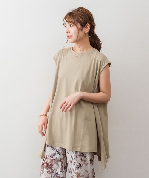 atONE（アットワン）の「atONE アシメフレンチスリーブカットソー（Tシャツ/カットソー・レディース・ブラック/モカ/グレイッシュベージュ/オフホワイト・4L～5L/M-L/LL～3L）」の12枚目の写真