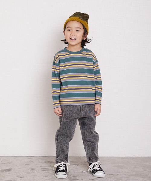 DILASH（ディラッシュ）の「ランダムボーダー長袖Tシャツ（Tシャツ/カットソー・キッズ・グリーン/チャコールグレー/ブルー・110/120/130/140/100/90/80）」の2枚目の写真