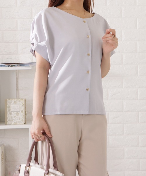 Lace Ladies（レースレディース）の「Vネック半袖フリルプルオーバー（シャツ/ブラウス・レディース・ブラック/ブルーグレー/ベージュ/ピンク系・S/FREE）」の4枚目の写真