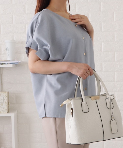 Lace Ladies（レースレディース）の「Vネック半袖フリルプルオーバー（シャツ/ブラウス・レディース・ブラック/ブルーグレー/ベージュ/ピンク系・S/FREE）」の9枚目の写真