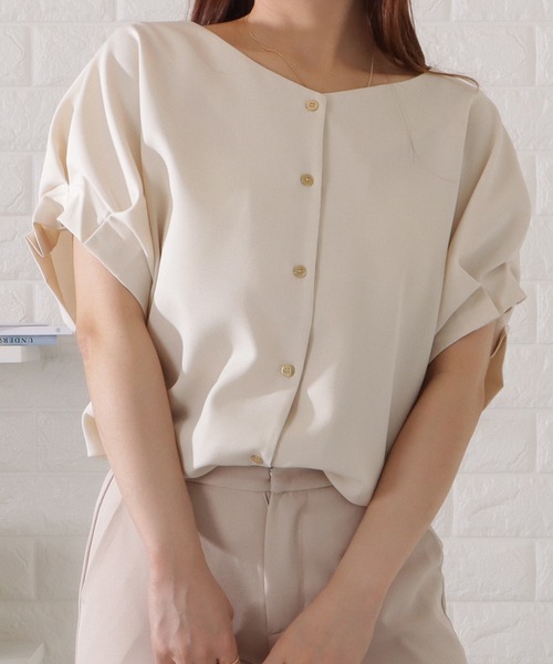 Lace Ladies（レースレディース）の「Vネック半袖フリルプルオーバー（シャツ/ブラウス・レディース・ブラック/ブルーグレー/ベージュ/ピンク系・S/FREE）」の12枚目の写真