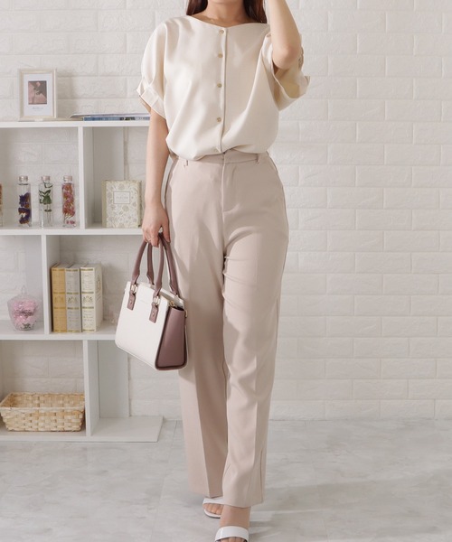 Lace Ladies（レースレディース）の「Vネック半袖フリルプルオーバー（シャツ/ブラウス・レディース・ブラック/ブルーグレー/ベージュ/ピンク系・S/FREE）」の21枚目の写真
