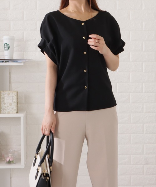 Lace Ladies（レースレディース）の「Vネック半袖フリルプルオーバー（シャツ/ブラウス・レディース・ブラック/ブルーグレー/ベージュ/ピンク系・S/FREE）」の14枚目の写真