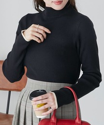 配色パイピング ハイネックリブニットプルオーバー