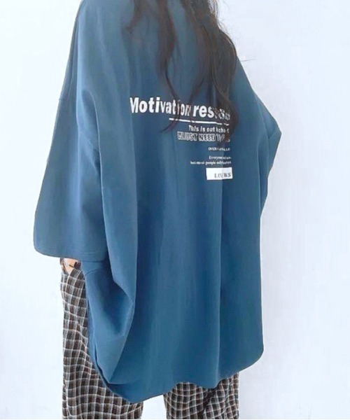 ロゴプリント デザイン カットソー オーバーサイズ カジュアル A MotivationロゴプリントオーバーサイズTシャツ 春 夏[品番