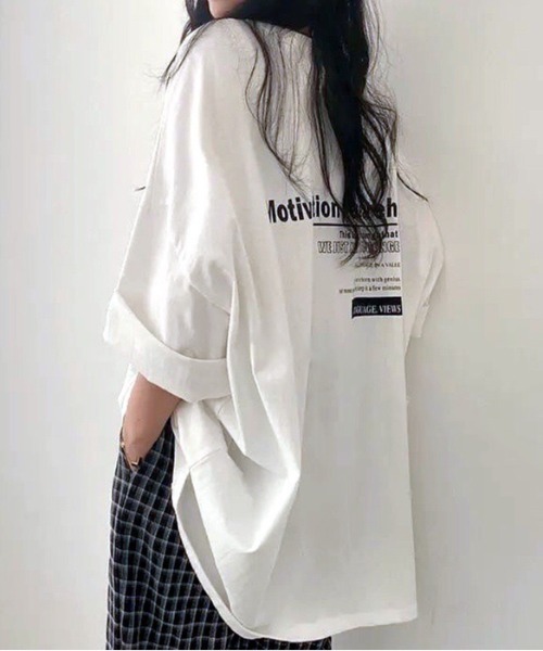 SHEENA(シーナ)の「MotivationロゴプリントオーバーサイズTシャツ(Tシャツ/カットソー・レディース・ホワイト/ライトグレー/ブルー系その他・M)」の22枚目の写真