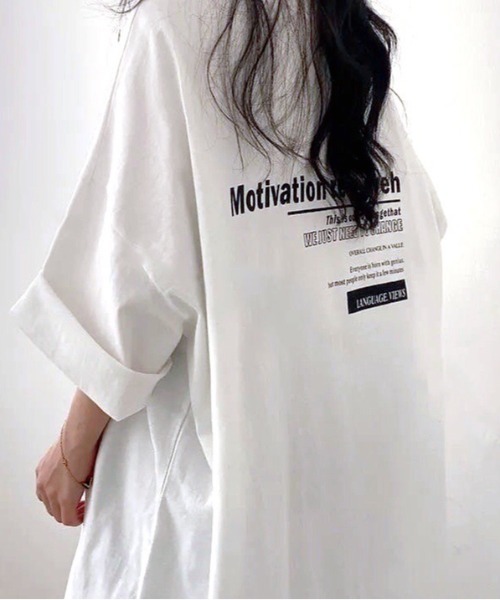 セール】MotivationロゴプリントオーバーサイズTシャツ（T