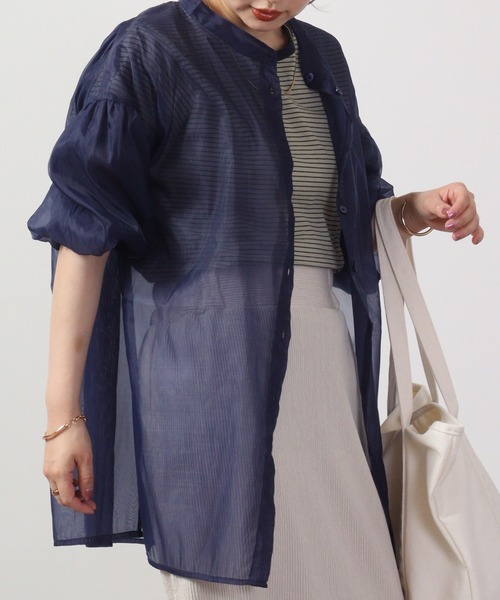 Blasty（ブラスティー）の「BLASTY シアーシャツ ５分袖（シャツ/ブラウス・レディース・アイボリー/グリーン/ネイビー/ブラック・M）」の4枚目の写真