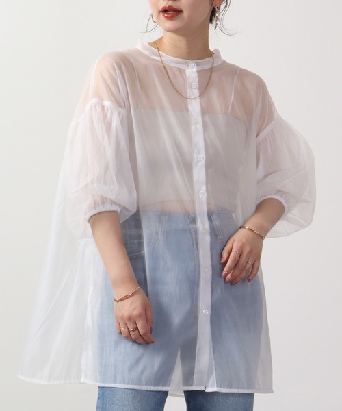 Blasty（ブラスティー）の「BLASTY シアーシャツ ５分袖（シャツ/ブラウス・レディース・アイボリー/グリーン/ネイビー/ブラック・M）」の2枚目の写真