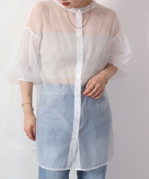 Blasty（ブラスティー）の「BLASTY シアーシャツ ５分袖（シャツ/ブラウス・レディース・アイボリー/グリーン/ネイビー/ブラック・M）」の6枚目の写真