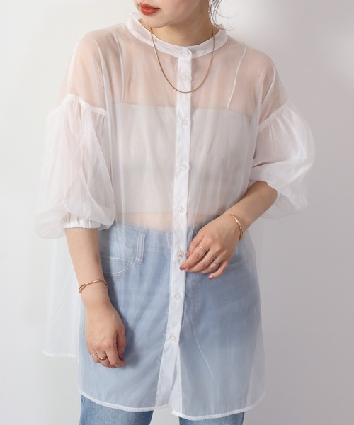 Blasty（ブラスティー）の「BLASTY シアーシャツ ５分袖（シャツ/ブラウス・レディース・アイボリー/グリーン/ネイビー/ブラック・M）」の7枚目の写真