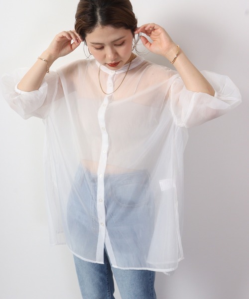 Blasty（ブラスティー）の「BLASTY シアーシャツ ５分袖（シャツ/ブラウス・レディース・アイボリー/グリーン/ネイビー/ブラック・M）」の5枚目の写真