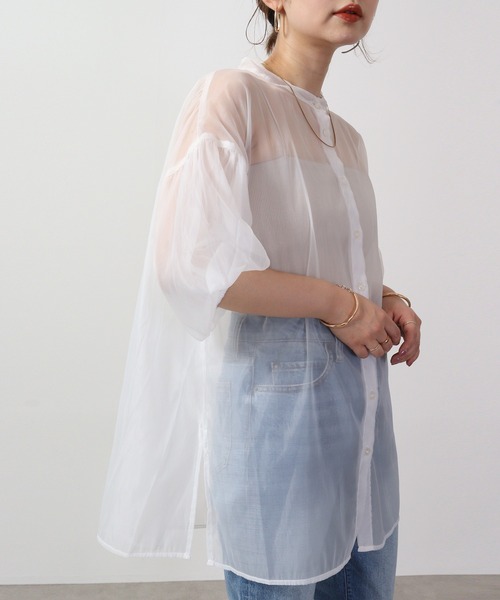 Blasty（ブラスティー）の「BLASTY シアーシャツ ５分袖（シャツ/ブラウス・レディース・アイボリー/グリーン/ネイビー/ブラック・M）」の9枚目の写真