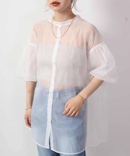 Blasty（ブラスティー）の「BLASTY シアーシャツ ５分袖（シャツ/ブラウス・レディース・アイボリー/グリーン/ネイビー/ブラック・M）」の8枚目の写真