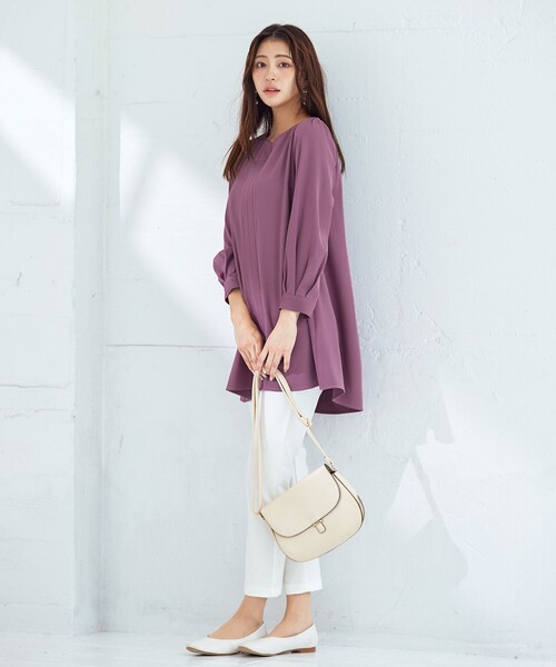 Tiaclasse(ティアクラッセ)の「【洗える】キーネックバックフレアチュニックブラウス(シャツ/ブラウス・レディース・ダークネイビー/ピンク/サックスブルー・L/S/M)」の15枚目の写真