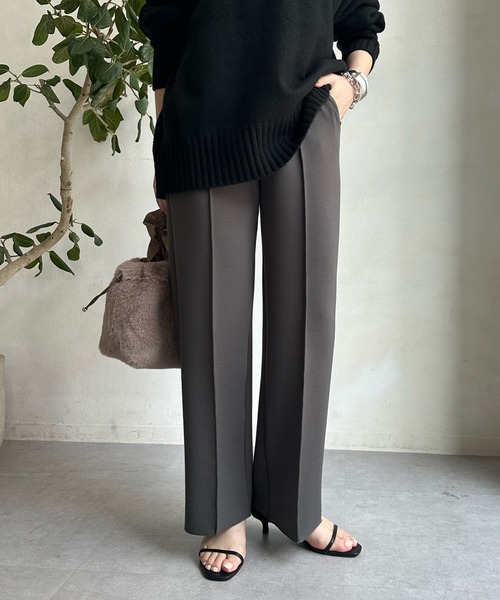 DouDou（ドゥドゥ）の「ダンボールストレートパンツ（スラックス・レディース・チャコールグレー/ライトグレー/ブラック・FREE）」の3枚目の写真