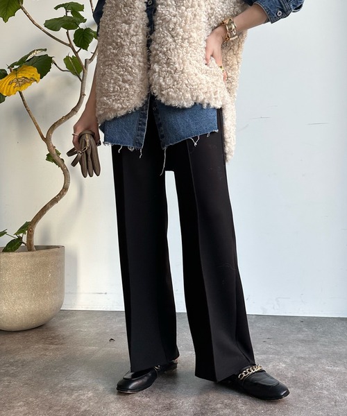 DouDou（ドゥドゥ）の「ダンボールストレートパンツ（スラックス・レディース・チャコールグレー/ライトグレー/ブラック・FREE）」の2枚目の写真