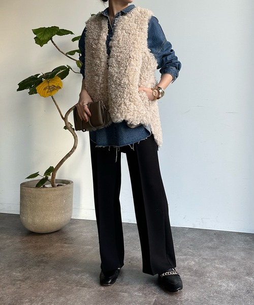 DouDou（ドゥドゥ）の「ダンボールストレートパンツ（スラックス・レディース・チャコールグレー/ライトグレー/ブラック・FREE）」の4枚目の写真