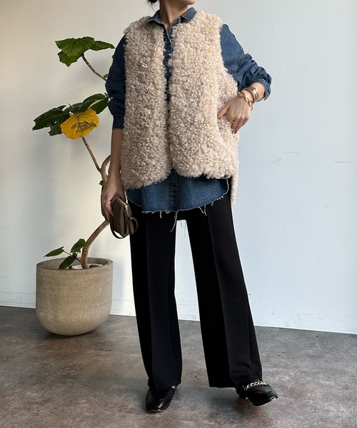 DouDou（ドゥドゥ）の「ダンボールストレートパンツ（スラックス・レディース・チャコールグレー/ライトグレー/ブラック・FREE）」の5枚目の写真