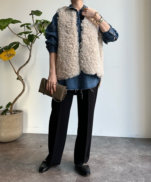 DouDou（ドゥドゥ）の「ダンボールストレートパンツ（スラックス・レディース・チャコールグレー/ライトグレー/ブラック・FREE）」の6枚目の写真