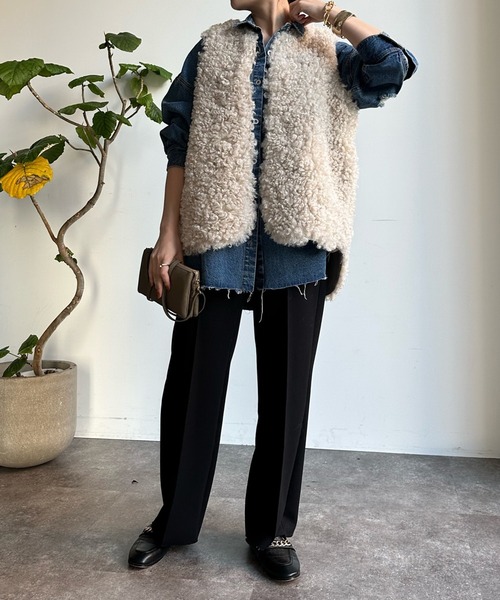 DouDou（ドゥドゥ）の「ダンボールストレートパンツ（スラックス・レディース・チャコールグレー/ライトグレー/ブラック・FREE）」の7枚目の写真