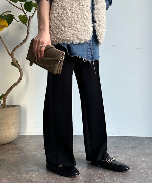 DouDou（ドゥドゥ）の「ダンボールストレートパンツ（スラックス・レディース・チャコールグレー/ライトグレー/ブラック・FREE）」の10枚目の写真