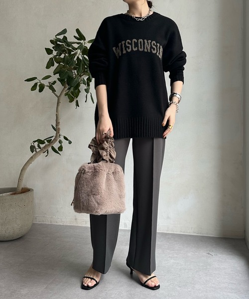 DouDou（ドゥドゥ）の「ダンボールストレートパンツ（スラックス・レディース・チャコールグレー/ライトグレー/ブラック・FREE）」の14枚目の写真