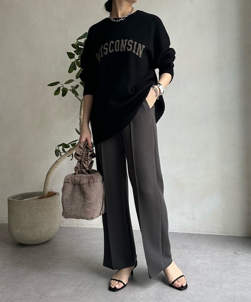 DouDou（ドゥドゥ）の「ダンボールストレートパンツ（スラックス・レディース・チャコールグレー/ライトグレー/ブラック・FREE）」の15枚目の写真