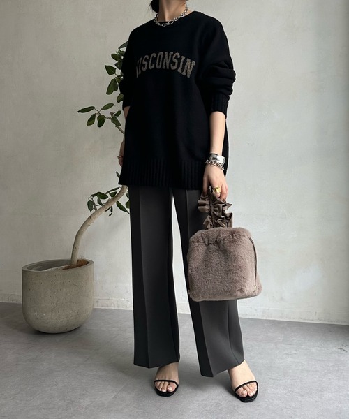 DouDou（ドゥドゥ）の「ダンボールストレートパンツ（スラックス・レディース・チャコールグレー/ライトグレー/ブラック・FREE）」の16枚目の写真