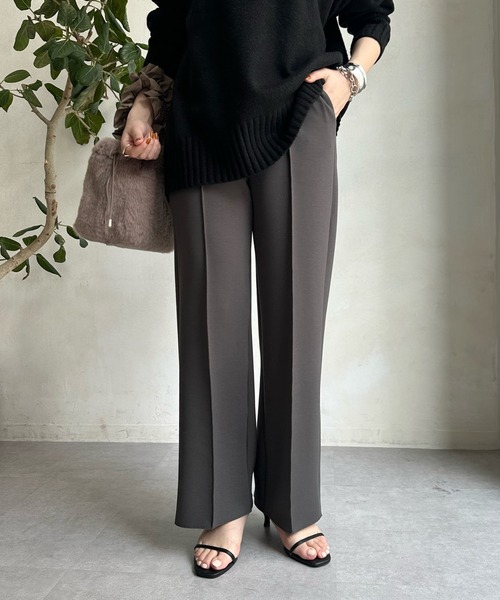 DouDou（ドゥドゥ）の「ダンボールストレートパンツ（スラックス・レディース・チャコールグレー/ライトグレー/ブラック・FREE）」の19枚目の写真