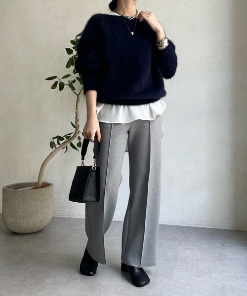 DouDou（ドゥドゥ）の「ダンボールストレートパンツ（スラックス・レディース・チャコールグレー/ライトグレー/ブラック・FREE）」の22枚目の写真