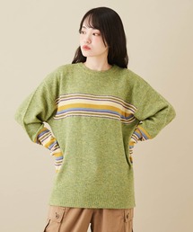 CUBE SUGAR | ラメボーダーライン切替プルオーバーニット(ニット/セーター)