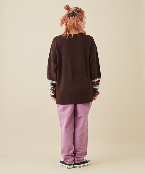 CUBE SUGAR（キューブシュガー）の「ラメボーダーライン切替プルオーバーニット（ニット/セーター・レディース・ブラウン/ライム/ブルー・M）」の8枚目の写真