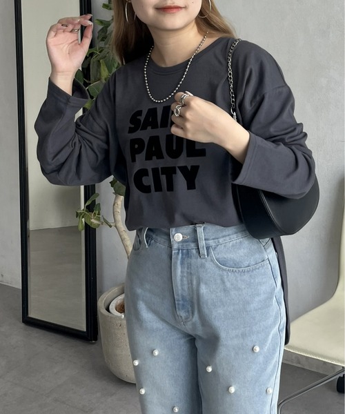 prose verse（プロズヴェール）の「フロッキーロゴロンT（Tシャツ/カットソー・レディース・オフホワイト/チャコール・MEDIUM）」の7枚目の写真