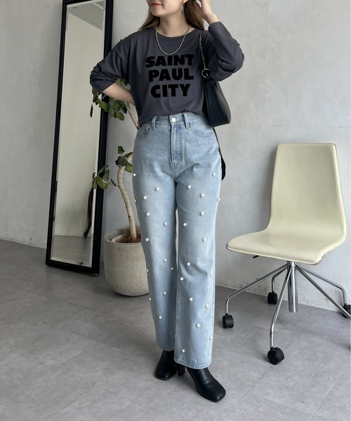 prose verse（プロズヴェール）の「フロッキーロゴロンT（Tシャツ/カットソー・レディース・オフホワイト/チャコール・MEDIUM）」の9枚目の写真