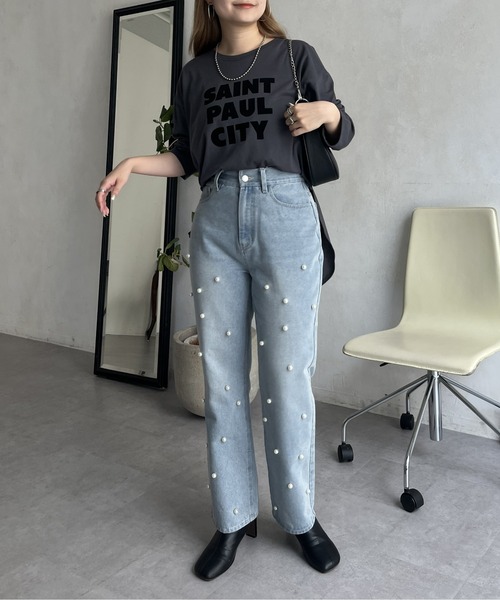 prose verse（プロズヴェール）の「フロッキーロゴロンT（Tシャツ/カットソー・レディース・オフホワイト/チャコール・MEDIUM）」の10枚目の写真