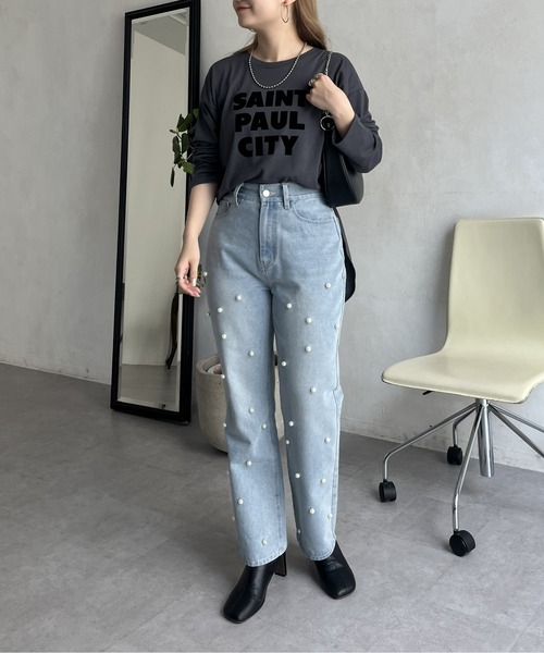 prose verse（プロズヴェール）の「フロッキーロゴロンT（Tシャツ/カットソー・レディース・オフホワイト/チャコール・MEDIUM）」の11枚目の写真