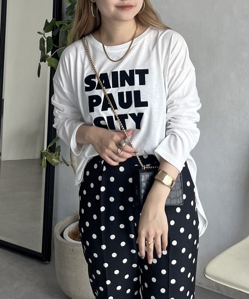 prose verse（プロズヴェール）の「フロッキーロゴロンT（Tシャツ/カットソー・レディース・オフホワイト/チャコール・MEDIUM）」の15枚目の写真