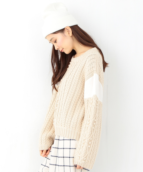 CAROLINA GLASER（カロリナ グレイサー）の「CAROLINA GLASER / グログラン ニットプルオーバー（ニット/セーター・レディース・クリーム/ネイビー・ONE SIZE）」の4枚目の写真