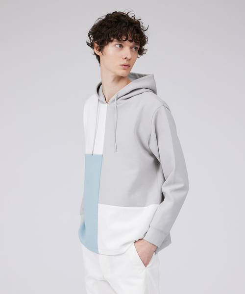 ABAHOUSE GRAY（アバハウスグレイ）の「【シルキーダンボール】パネル切替 パーカー（Tシャツ/カットソー・メンズ・ホワイト/ネイビー/グレイッシュベージュ・46/48）」の3枚目の写真