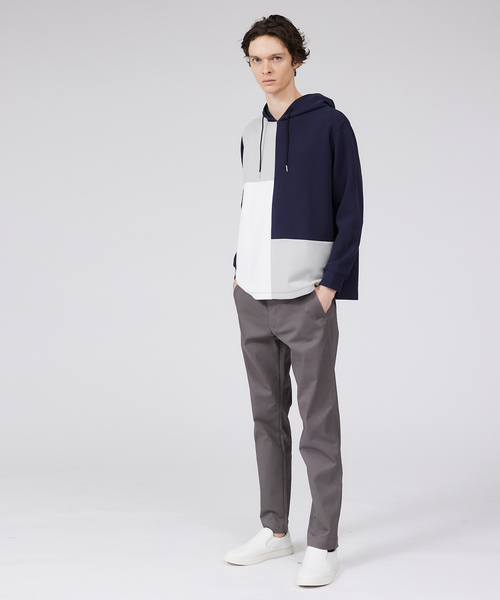 ABAHOUSE GRAY（アバハウスグレイ）の「【シルキーダンボール】パネル切替 パーカー（Tシャツ/カットソー・メンズ・ホワイト/ネイビー/グレイッシュベージュ・46/48）」の9枚目の写真