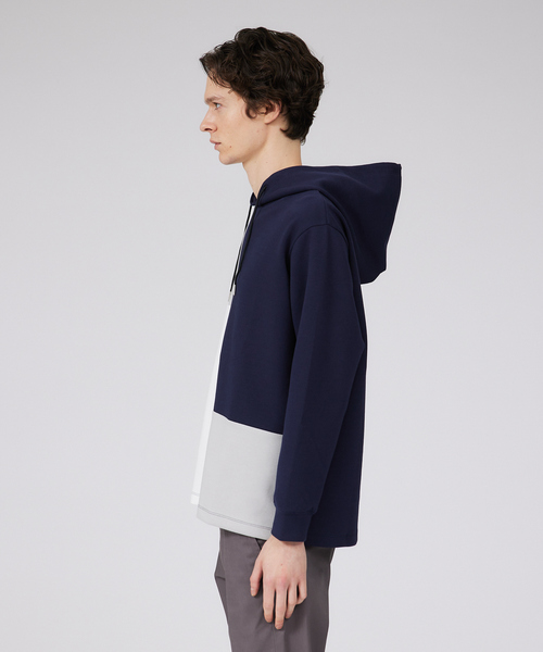 ABAHOUSE GRAY（アバハウスグレイ）の「【シルキーダンボール】パネル切替 パーカー（Tシャツ/カットソー・メンズ・ホワイト/ネイビー/グレイッシュベージュ・46/48）」の7枚目の写真