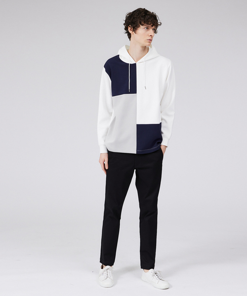 ABAHOUSE GRAY（アバハウスグレイ）の「【シルキーダンボール】パネル切替 パーカー（Tシャツ/カットソー・メンズ・ホワイト/ネイビー/グレイッシュベージュ・46/48）」の5枚目の写真