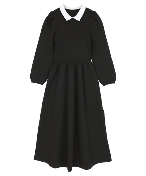 UR'S(ユアーズ)の「襟付パフスリーブニットワンピース(ワンピース・レディース・ネイビー/ブラック・S/L/M)」の3枚目の写真