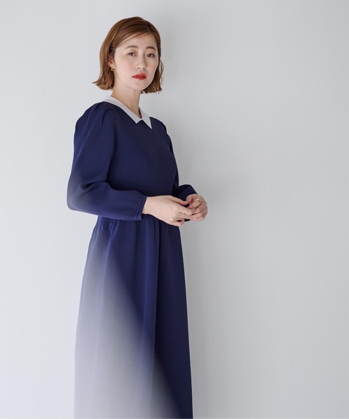 UR'S(ユアーズ)の「襟付パフスリーブニットワンピース(ワンピース・レディース・ネイビー/ブラック・S/L/M)」の9枚目の写真