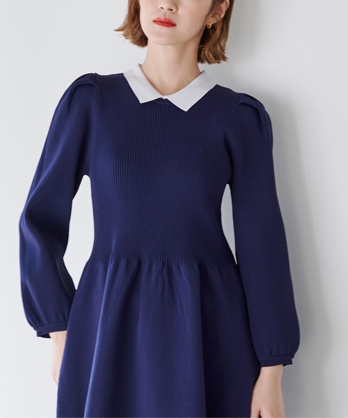 UR'S(ユアーズ)の「襟付パフスリーブニットワンピース(ワンピース・レディース・ネイビー/ブラック・S/L/M)」の11枚目の写真