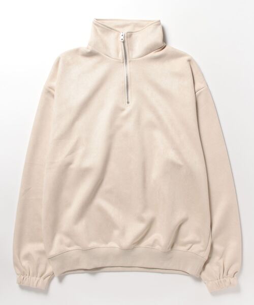おしゃれスタ(オシャレスタ)の「カットスエードハーフジッププルオーバー【IR】 オーバーサイズ メンズ レディース(Tシャツ/カットソー・メンズ・ブラック/サックスブルー/オフホワイト・L/XL/M)」の1枚目の写真
